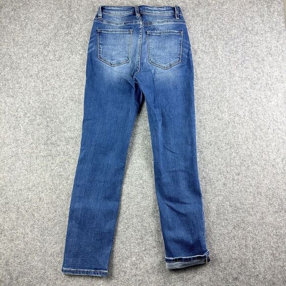 Vervet Blue Distressed Jeans Womens 27 Button Fly Slim Ankle Medium Wash Stretch - Picture 4 of 13